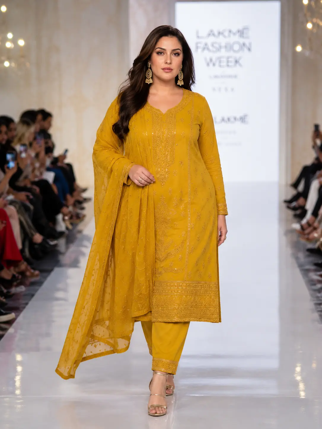 Mustard Yellow Georgette Shalwar Kameez with Heavy Sequin Embroidery