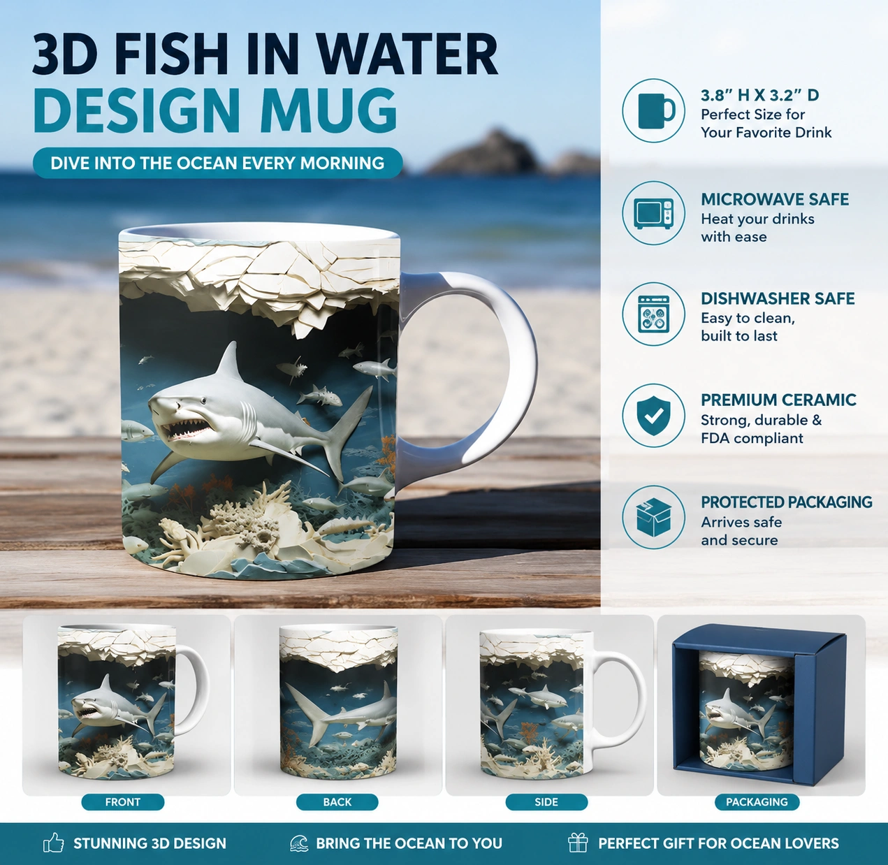 3D Fish in Water Design Mug