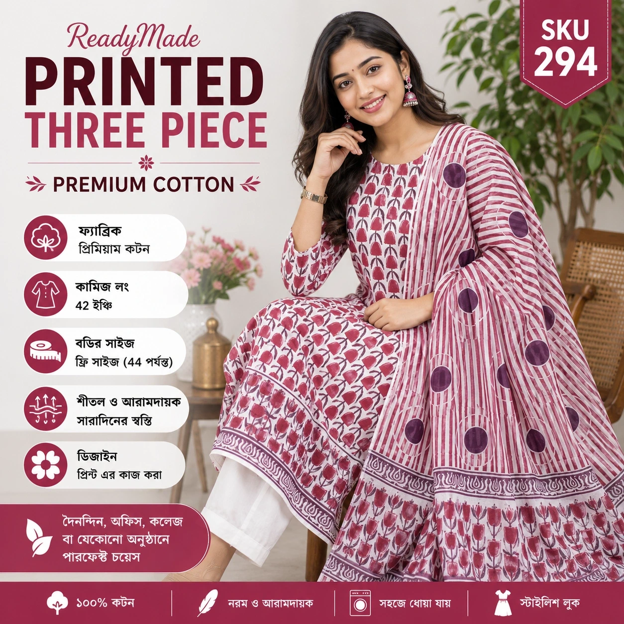 ReadyMade Printed Three Piece for Women