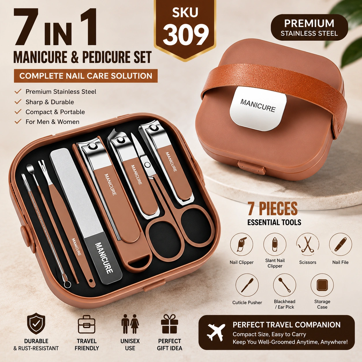 7 In 1 Stainless Steel Nail Clipper Manicure Pedicure Set