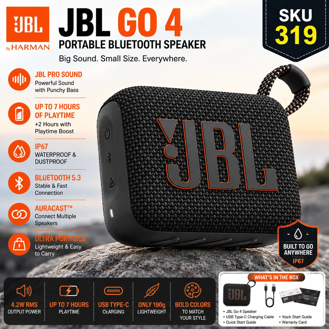 JBL Go 4 Portable Bluetooth Speaker