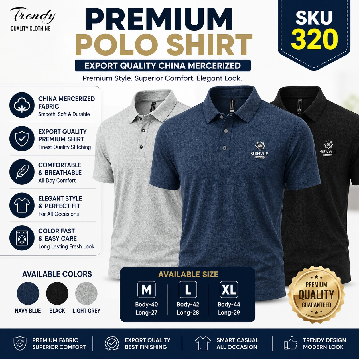 Premium China Mercerized Polo Shirt for Men