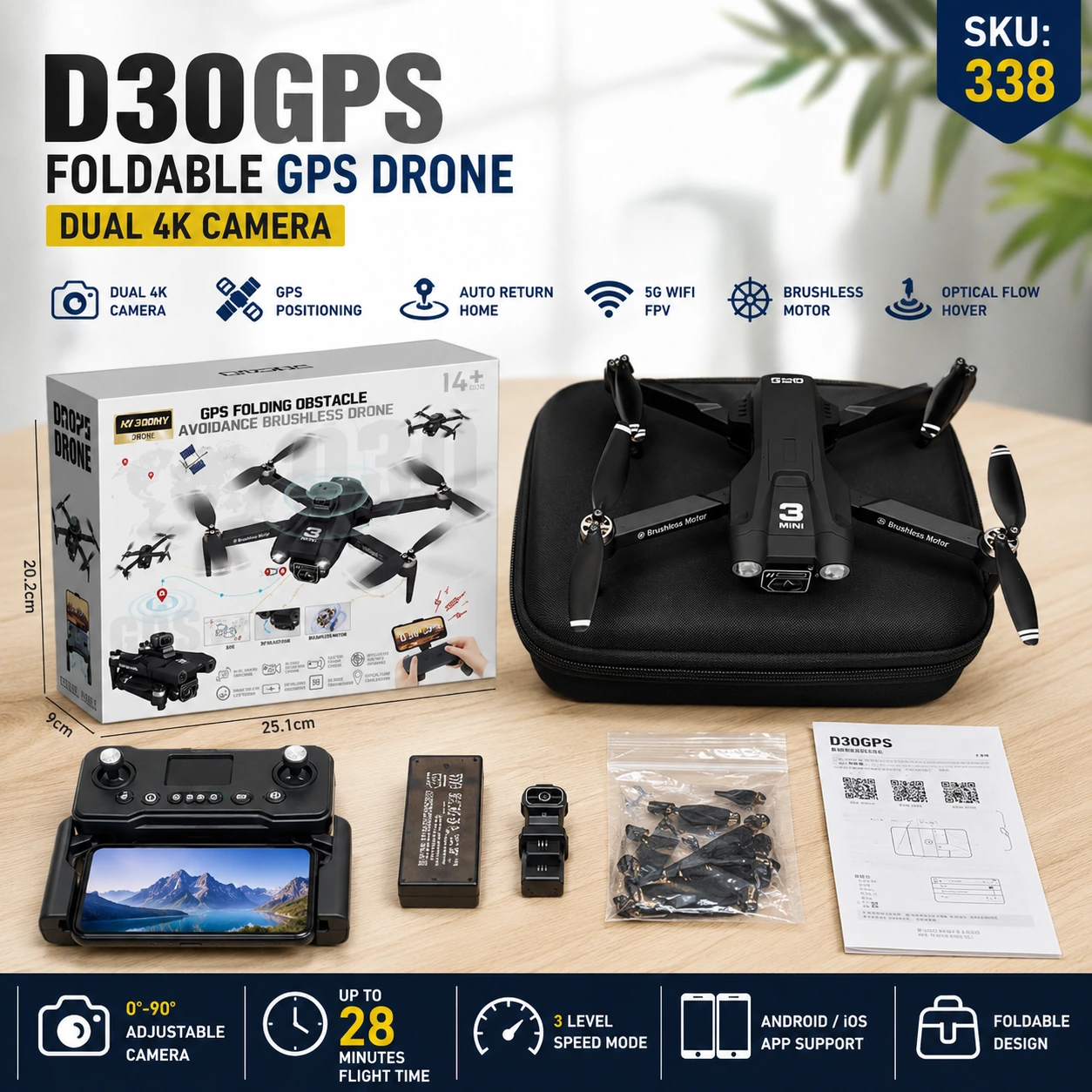 D30 Foldable GPS Drone with Dual 4K Camera