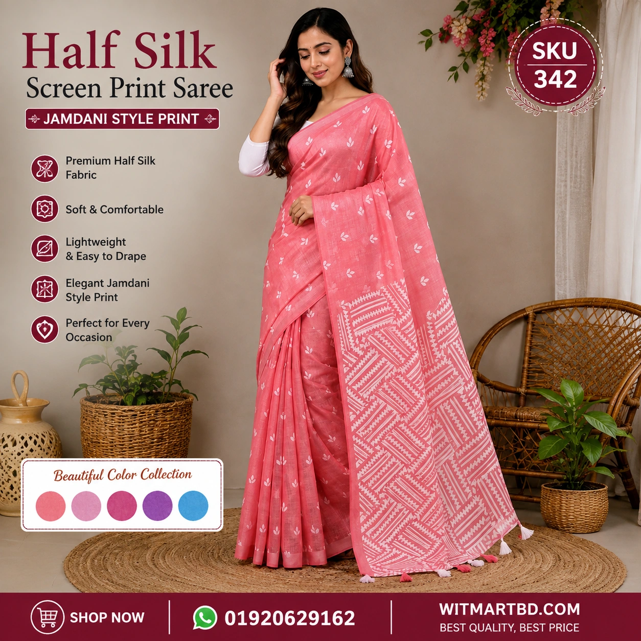Premium Half Silk Printed Saree