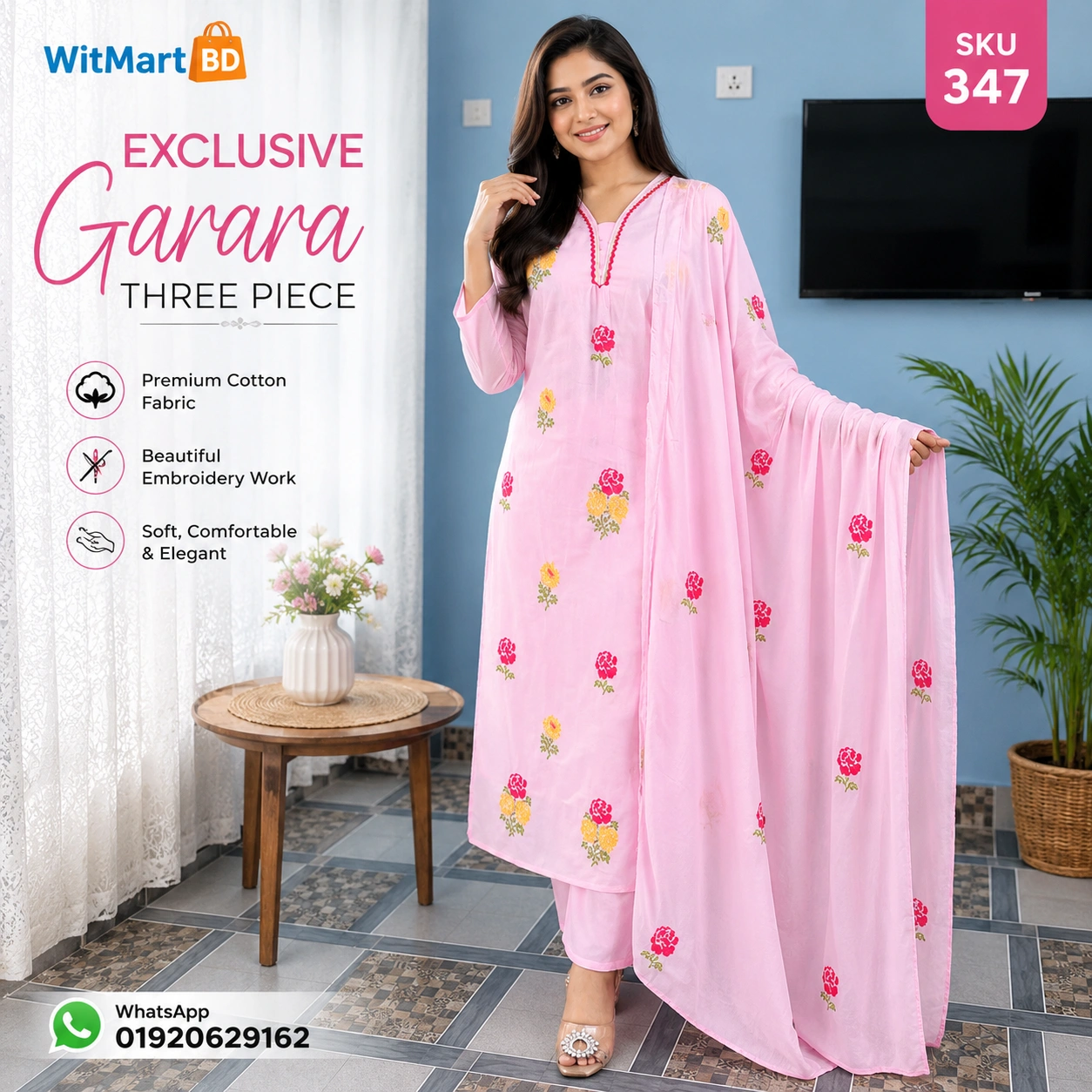 Exclusive Cotton Embroidery Garara Three Piece